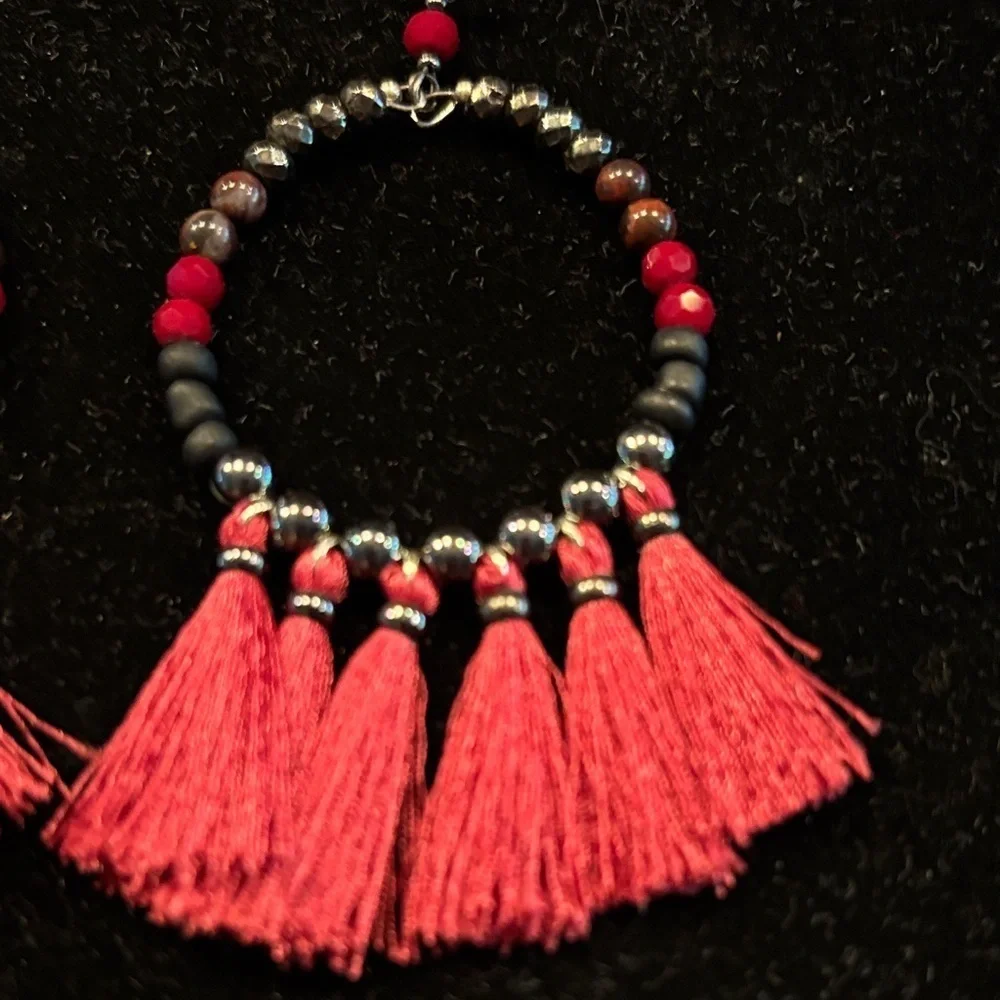 Chic Red Tassel Beaded Earrings